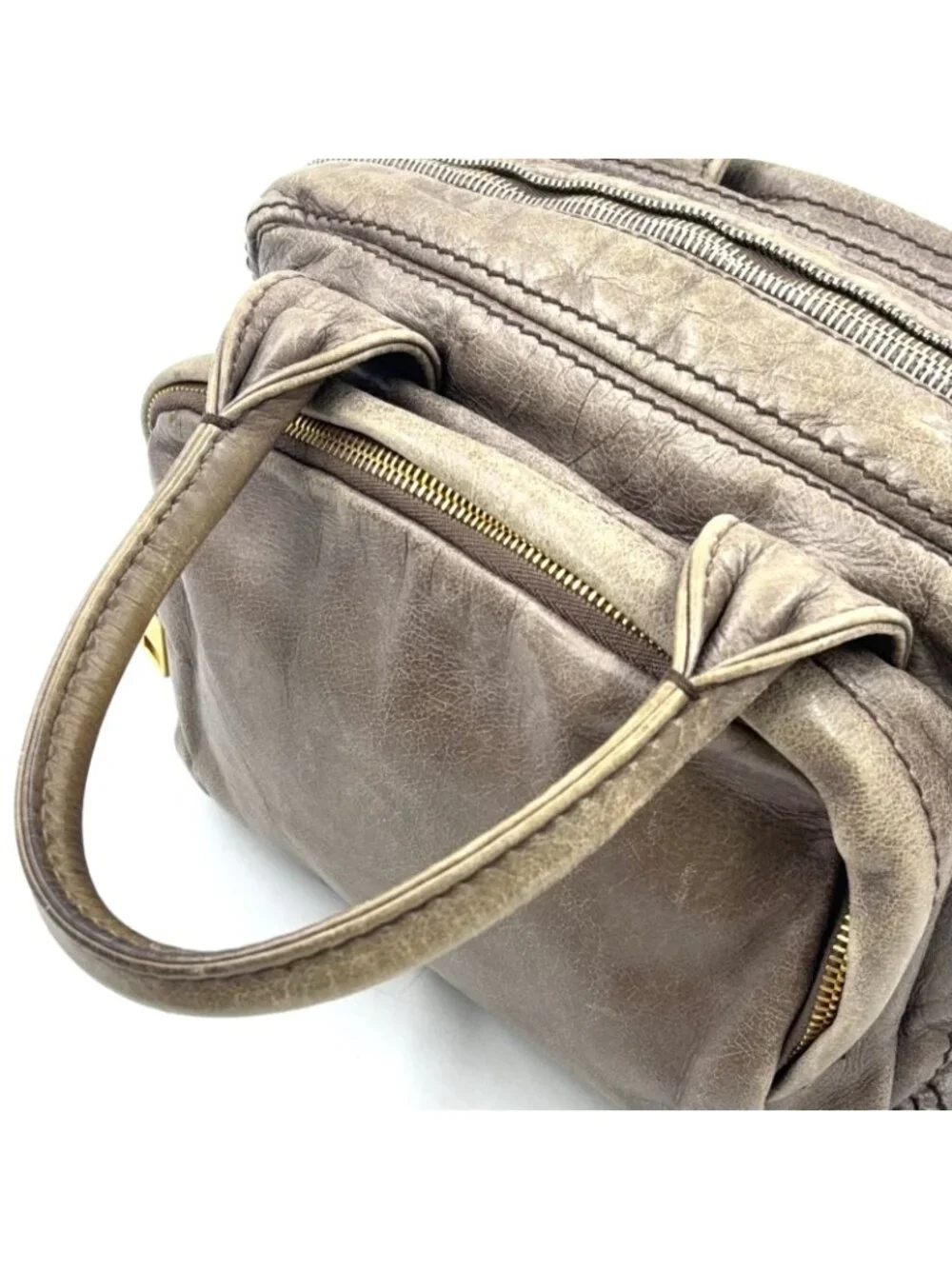 Prada Vitello Shine Bowlet Calf Gray Handbag Gold